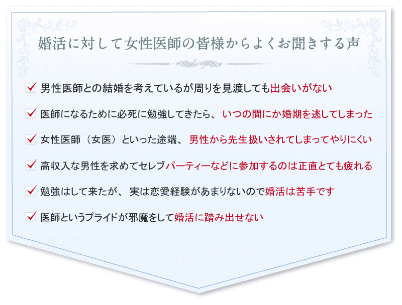 婚活に対して女性医師の皆様からよくお聞きする声