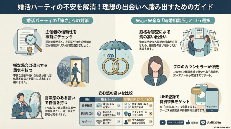 婚活パーティが怖い！体験談から学ぶ注意事項と活用法のイメージ画像